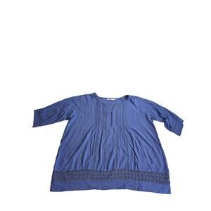 Solitare Blue 3X Lightweight Tunic Blouse Crochet